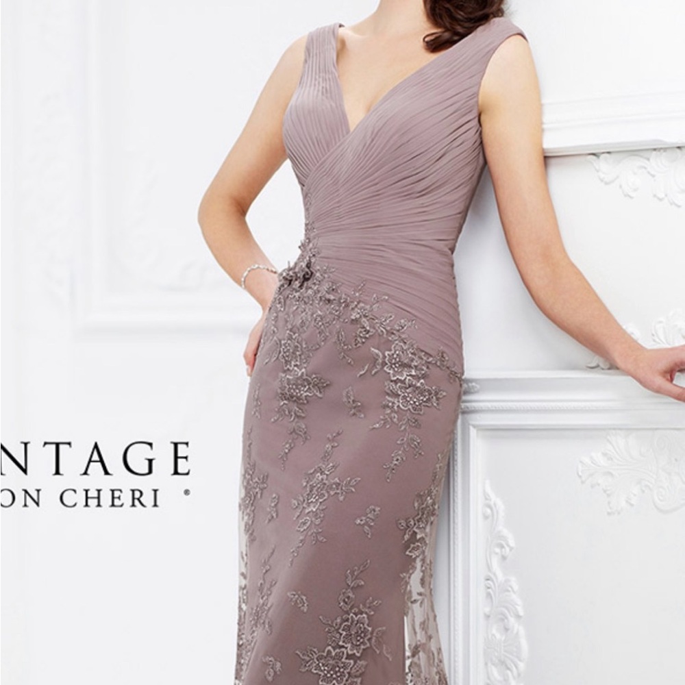 Mon Cheri Mauve V-Neck Sleeveless Gown